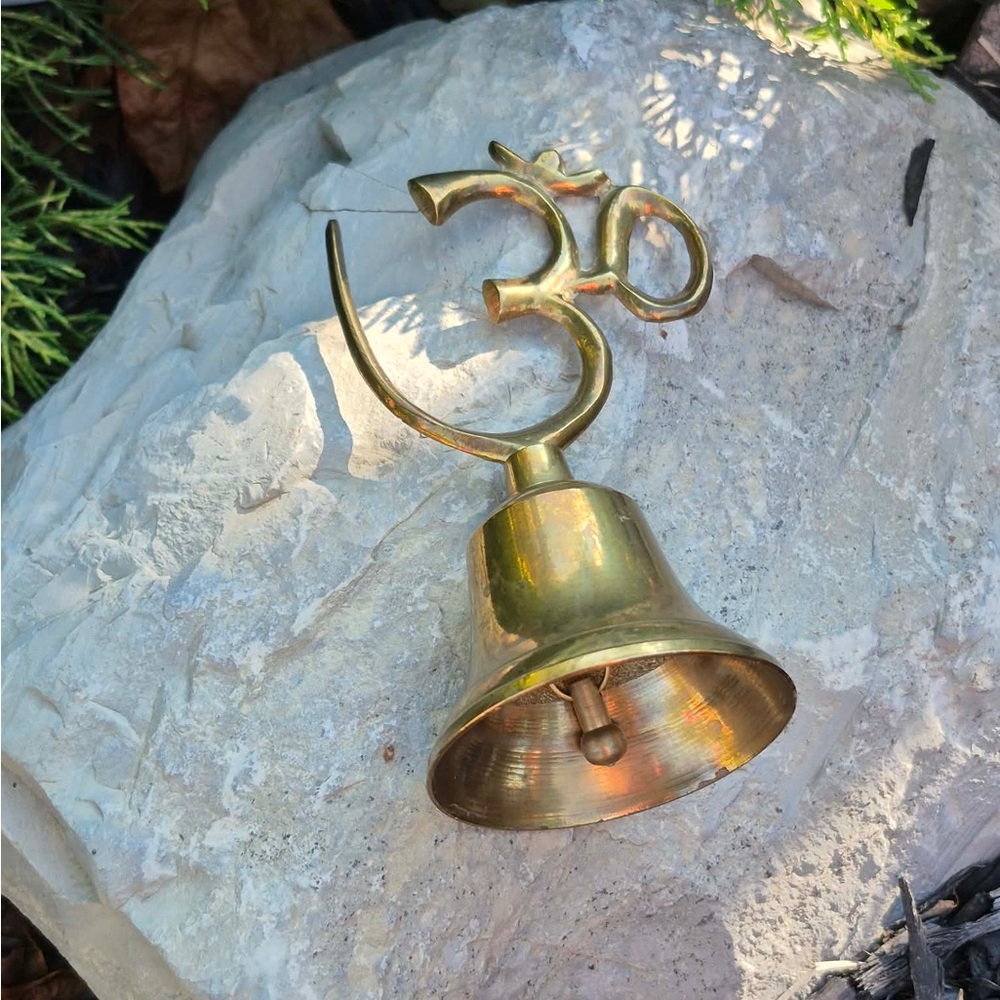 Vintage Solid Brass Om Symbol Decorative Meditation Call Bell